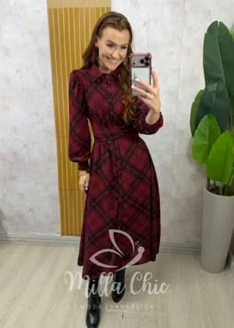 Milla Chic - Vestido Inês xadrez - Vermelho (cópia)