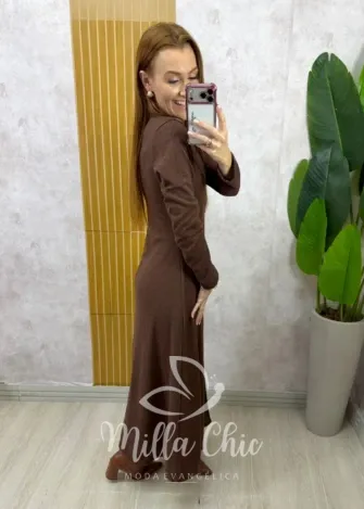 Milla Chic - Vestido Mariana em lãzinha - Marrom