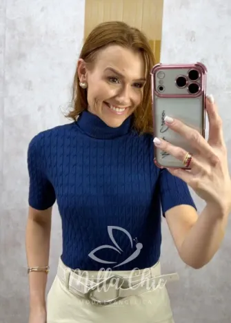 Milla Chic - Blusa cacharel Maitê em Tricot - Azul
