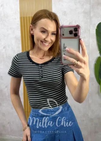 Milla Chic - Blusa cacharel Maitê em Tricot - Azul (cópia)