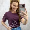 Milla Chic - Blusa Celina malha algodão bordada - Açaí
