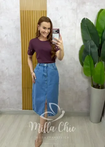 Milla Chic - Blusa Celina malha algodão bordada - Açaí
