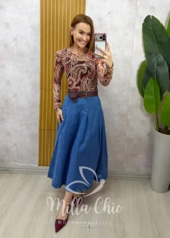 Milla Chic - Blusa Eloise em tule estampado - Bordô