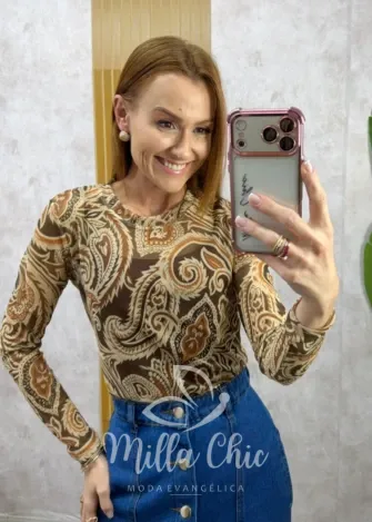 Milla Chic - Blusa Eloise em tule estampado - Bordô (cópia)