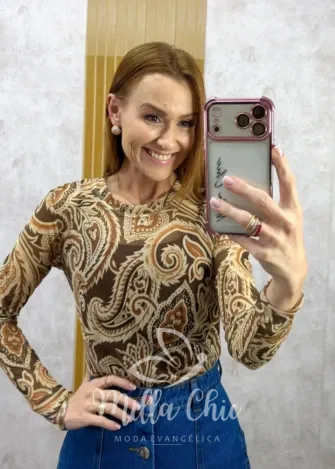 Milla Chic - Blusa Eloise em tule estampado - Bordô (cópia)