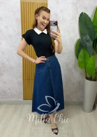 Milla Chic - Blusa Isaura em listras - Preta