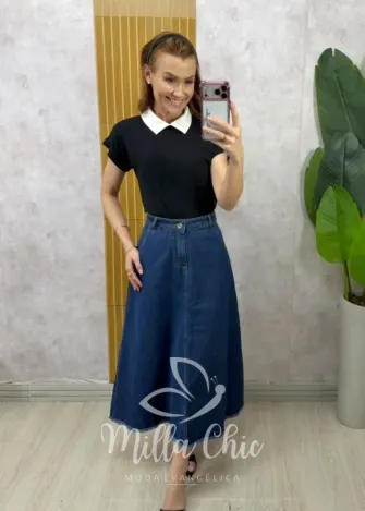 Milla Chic - Blusa Isaura em listras - Preta