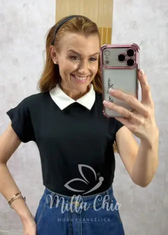 Milla Chic - Blusa Isaura em listras - Preta