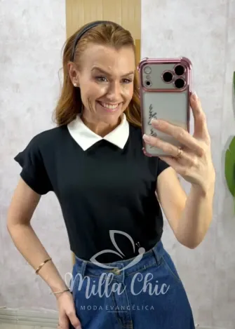 Milla Chic - Blusa Isaura em listras - Preta