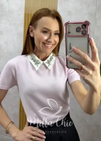 Milla Chic – Blusa Livia em Tricot bordada – Rosa Milla Chic - Blusa Livia em Tricot bordada - Rosa