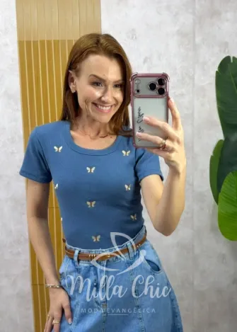 Milla Chic - Blusa Papillon - Azul