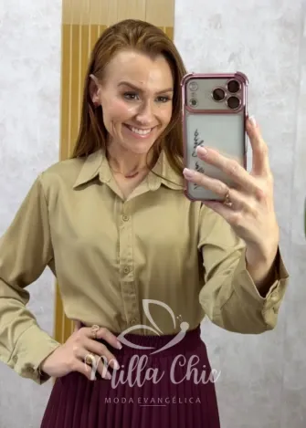 Milla Chic - Camisa Agnes em cetim - Champagne