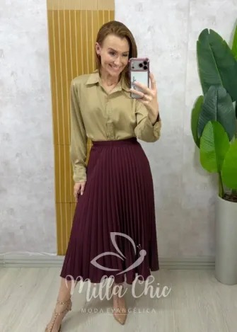 Milla Chic - Camisa Agnes em cetim - Champagne