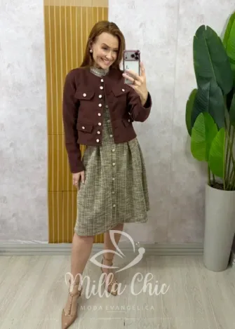 Milla Chic - Casaquinho  Miriam em lã batida - Marrom