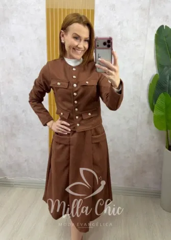 Milla Chic - Conjunto Madrid em Suedi - Marrom