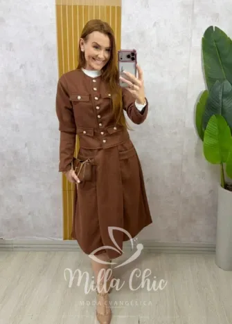 Milla Chic - Conjunto Madrid em Suedi - Marrom