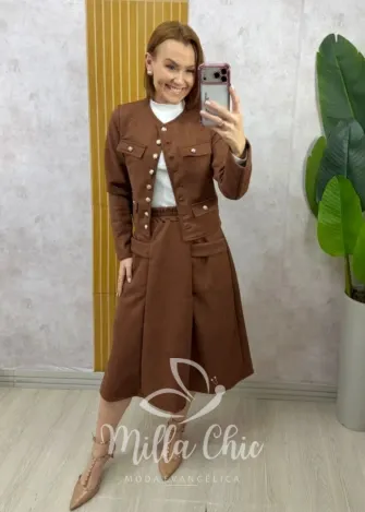 Milla Chic - Conjunto Madrid em Suedi - Marrom