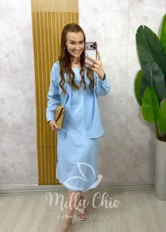 Milla Chic - Conjunto Zara vestido malha com camisa linho - Cherry (cópia)