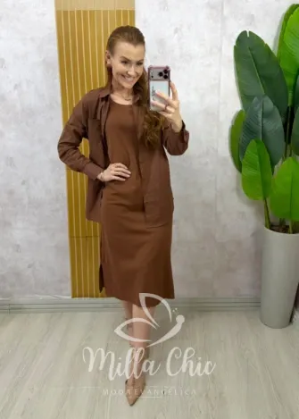 Milla Chic - Conjunto Zara vestido malha com camisa linho - Menta (cópia)