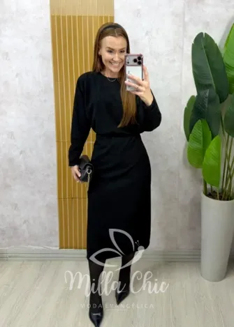 Milla Chic - Conjunto Zara vestido malha com camisa linho - Preto (cópia)