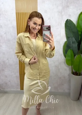 Milla Chic - Conjunto Zara vestido malha com camisa linho - Rosa (cópia)