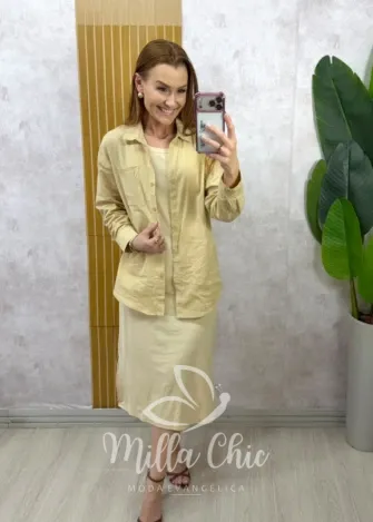 Milla Chic - Conjunto Zara vestido malha com camisa linho - Rosa (cópia)