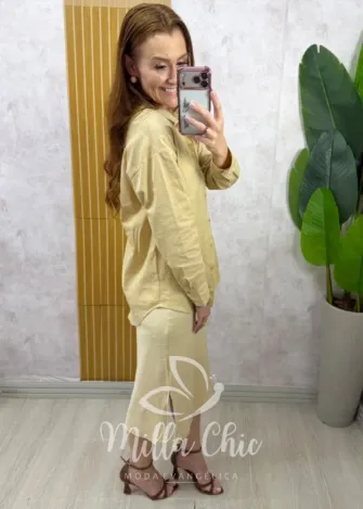 Milla Chic - Conjunto Zara vestido malha com camisa linho - Rosa (cópia)