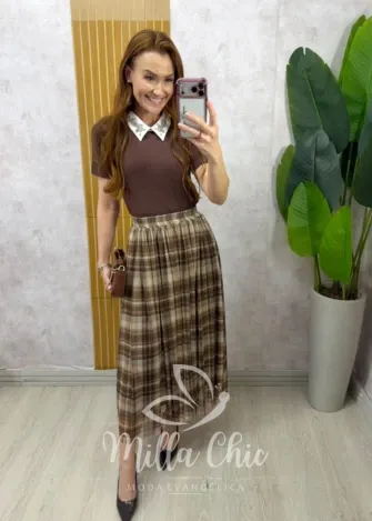 Milla Chic - Saia Antônia em tule - Poá Marrom (cópia)