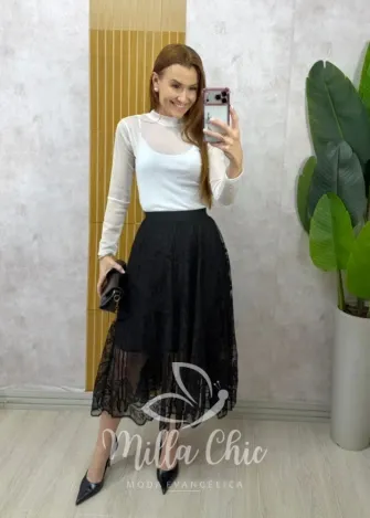 Milla Chic - Saia Brenda em renda - Preta