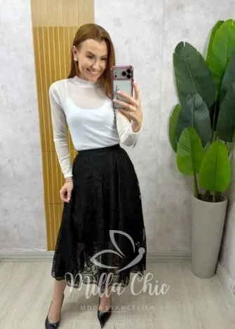 Milla Chic - Saia Brenda em renda - Preta