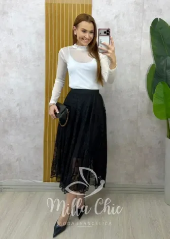 Milla Chic - Saia Brenda em renda - Preta