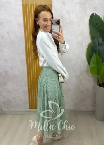 Milla Chic - Saia Brenda em renda - Verde