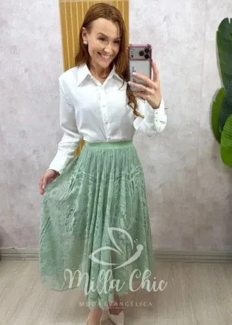 Milla Chic - Saia Brenda em renda - Verde