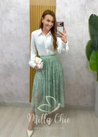Milla Chic - Saia Brenda em renda - Verde
