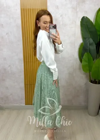 Milla Chic - Saia Brenda em renda - Verde