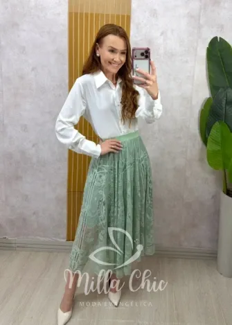 Milla Chic - Saia Brenda em renda - Verde