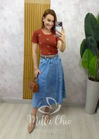 Milla Chic - Saia Jeans Regina - Azul