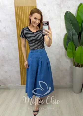 Milla Chic - Saia jeans Sabrina - Marrom Castanho (cópia)