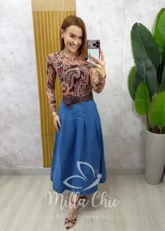 Milla Chic - Saia jeans Sabrina - Marrom Castanho (cópia)