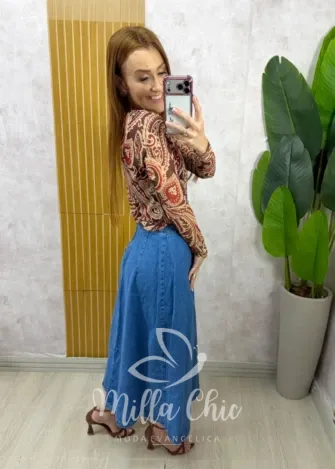 Milla Chic - Saia jeans Sabrina - Marrom Castanho (cópia)
