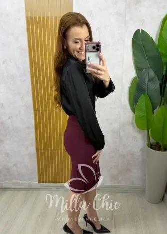Milla Chic - Saia Maria em piquet - Bordô