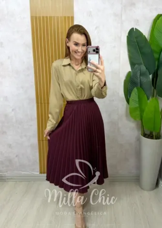 Milla Chic - Saia Plissada Augusta Mídi - Beterraba