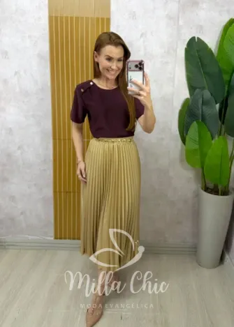 Milla Chic - Saia Plissada Augusta Mídi - Beterraba (cópia)