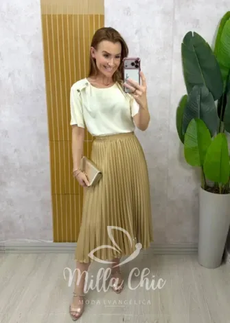 Milla Chic - Saia Plissada Augusta Mídi - Beterraba (cópia)
