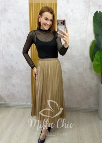 Milla Chic - Saia Roberta em tule plissado - Bege