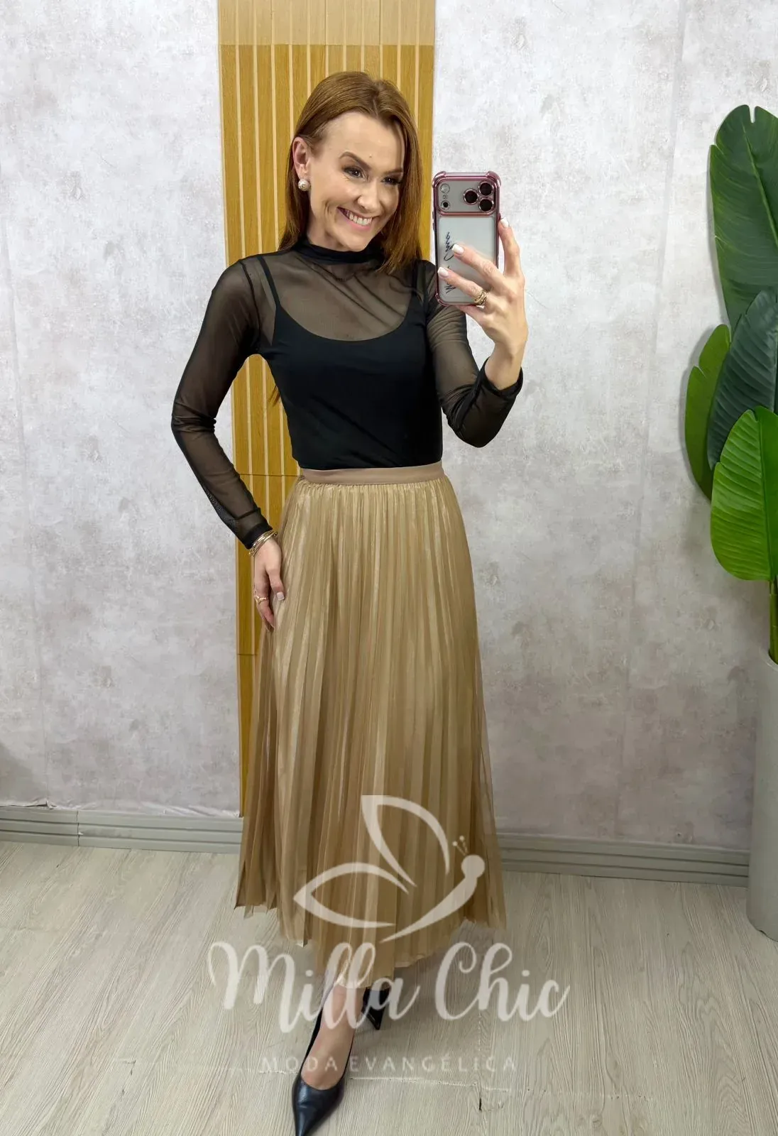 Milla Chic – Saia Roberta em tule plissado – Bege Milla Chic - Saia Roberta em tule plissado - Bege