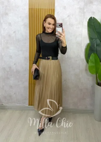 Milla Chic - Saia Roberta em tule plissado - Bege