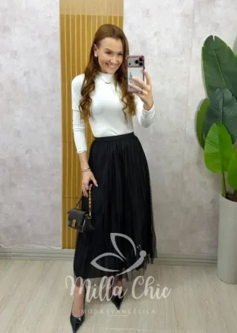 Milla Chic - Saia Roberta em tule plissado - Bege (cópia)