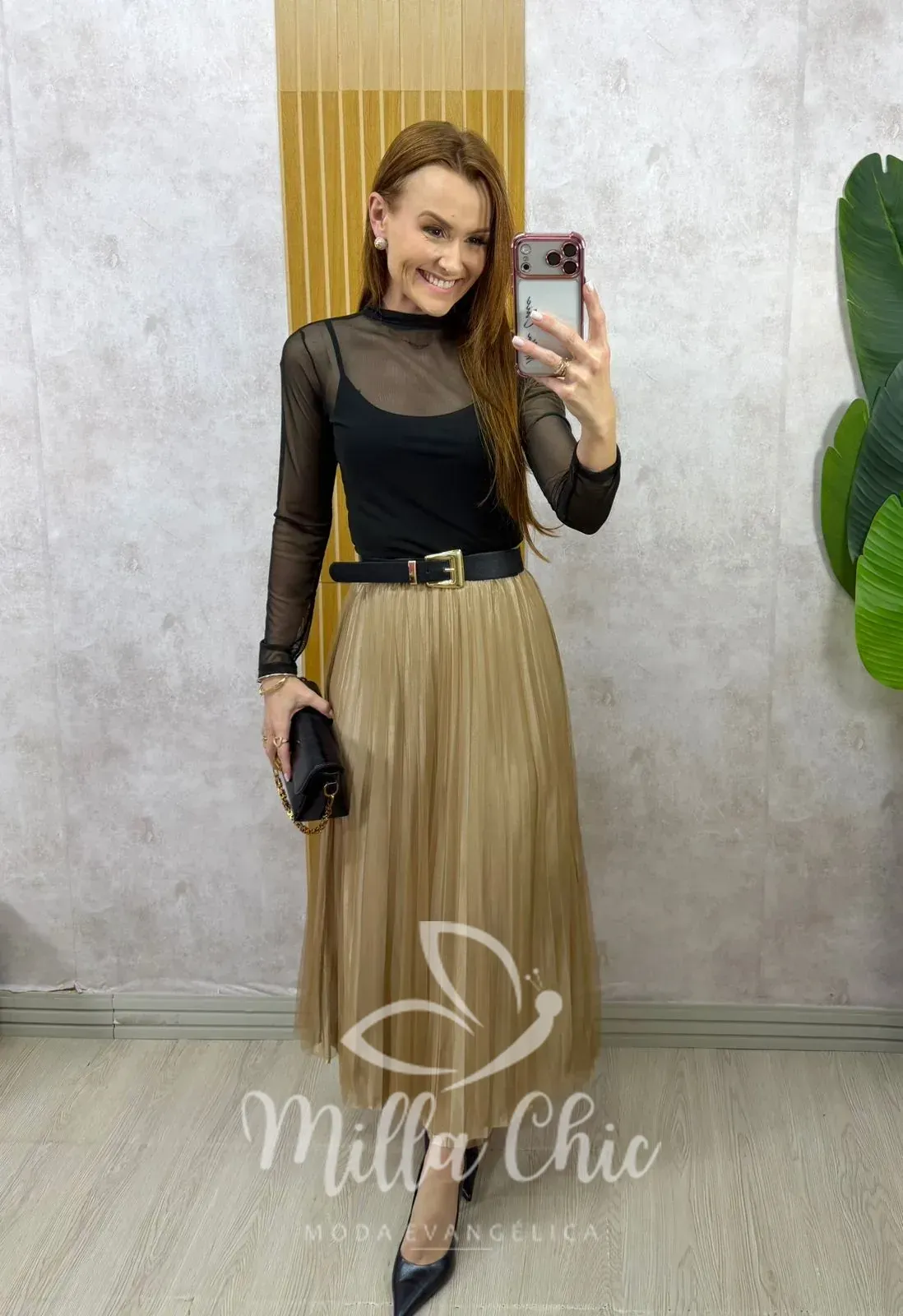 Milla Chic – Saia Roberta em tule plissado – Bege Milla Chic - Saia Roberta em tule plissado - Bege
