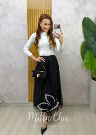 Milla Chic - Saia Roberta em tule plissado -  Preta